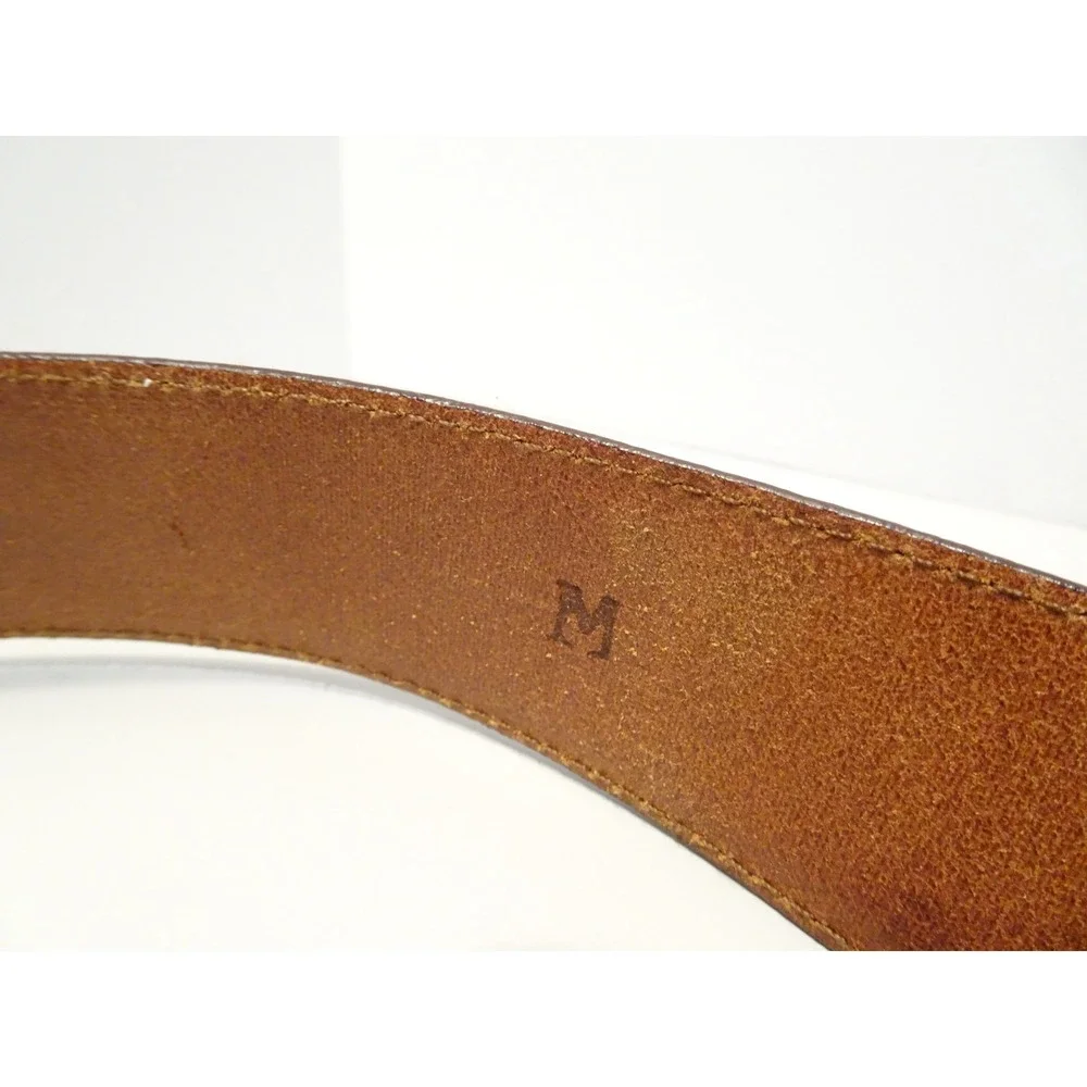 Fossil Womens Brown Genuine Leather Belt Brass Wavy Buckle Size M Runs Small